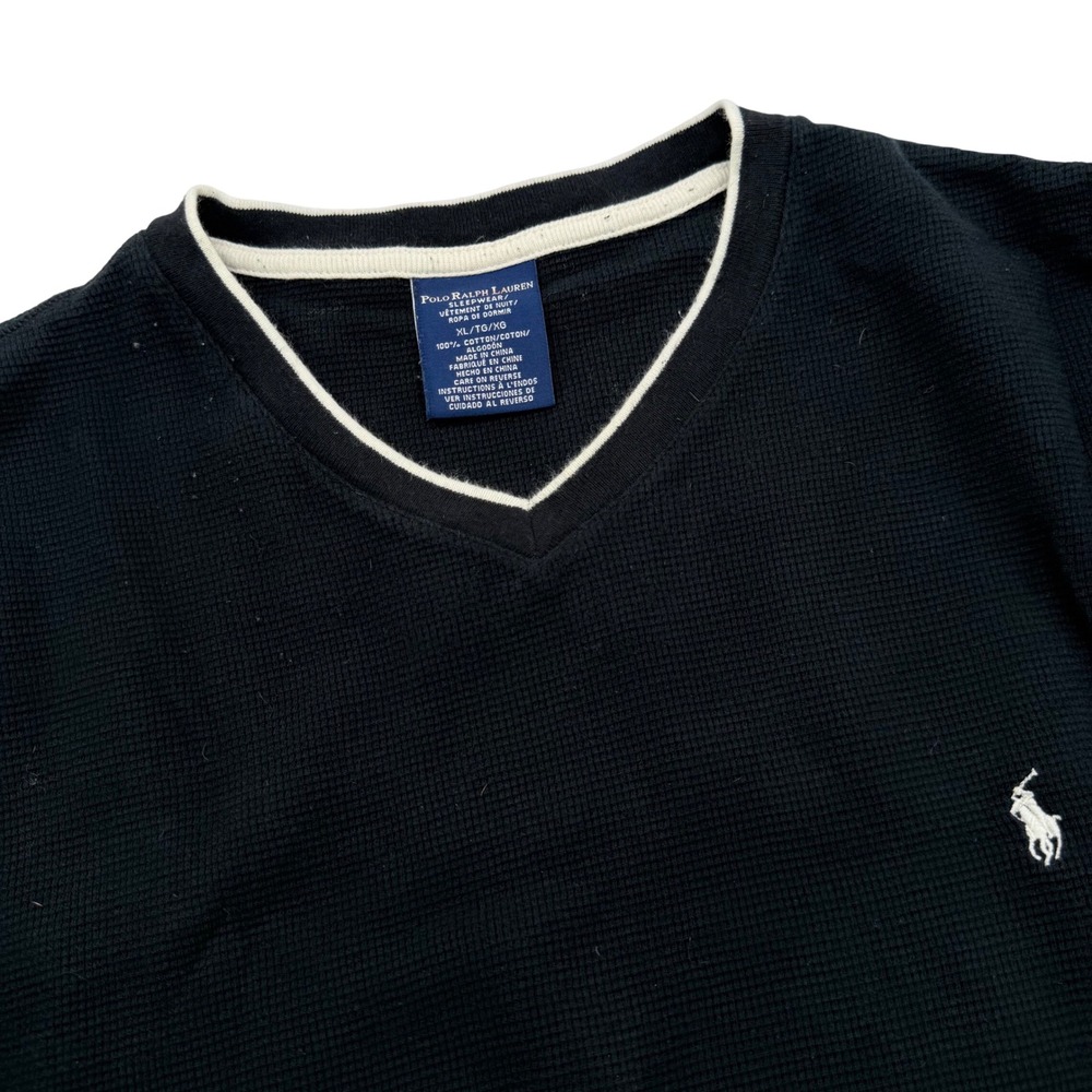 Polo Ralph Lauren Thermal Shirt Men's XL Black Waffle Knit V-Neck Long Sleeve